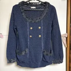 axes femme ネイビー ドット柄 長袖セーター
