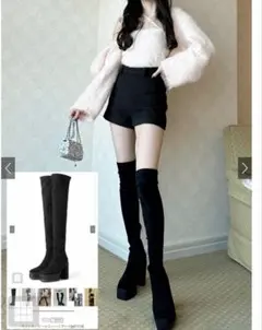 GRL チャンキーヒール ニーハイブーツ ブラック 23.5 gd1174