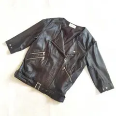 FRAY I.D 七分袖 ライダースジャケット ダブル ラムレザー ベルト付 黒