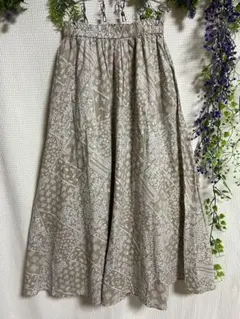 花柄 ロングフレアスカート ベージュ