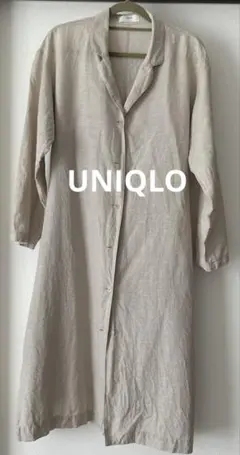 ユニクロ ロングシャツ コットンリネン　羽織り　ベージュ　M