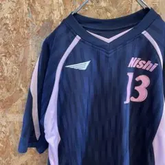 AE9495 スポーツウェア 半袖Tシャツ ネイビー ライトピンク ポス