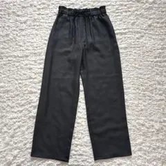 【美品】 ビアズリー 麻調合繊ストレートパンツ 日本製 ウエストゴム グレー