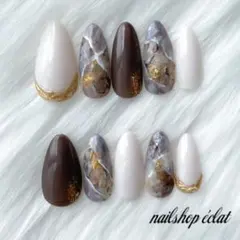 ネイルチップ 大人上品 ニュアンス 個性派 大理石 埋め込み シェル ちゅるん