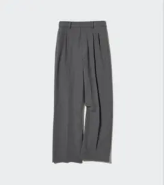 ユニクロ　タックワイドパンツ　S グレー　ストレッチ　オフィス　フォーマル　私服