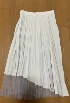 プリーツスカート アシンメトリー チュール切替 ライトグレー