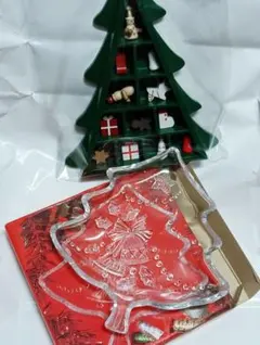 Xmasツリー型　ガラスプレート・木製飾り