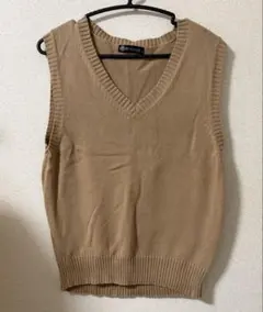 【美品】制服 カジュアル ベージュ Vネック ニットベスト LL