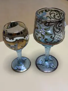 【現地調達】ベネチアングラス ワイングラス大小 アンティーク 2個セット