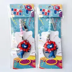 ミャクミャク 立体パーツ ストラップ ブルー ピンク 走る 2個セット