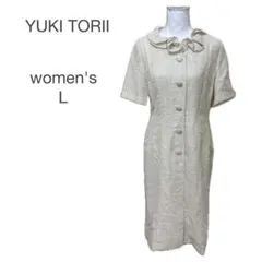 YUKI TORII ワンピース 半袖 ホワイトベージュ くるみボタン 40
