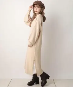 【NICE CLAUP 】 レディースニットワンピ アイボリー