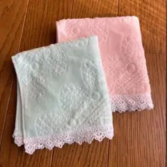 レースおしゃれハンカチ　2枚セット　縁レース　可愛い　タオル