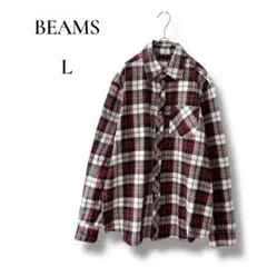 BEAMS ビームス　メンズ　長袖ネルシャツ　チェック　赤　黒　Lサイズ