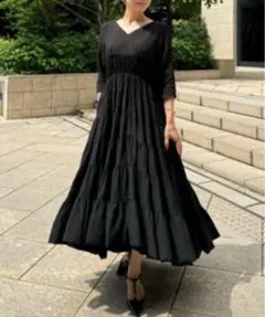 ドラマティック七分袖ティアードワンピース　JENNE