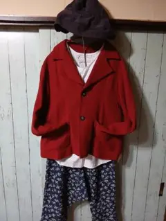 着2回　底値です　ウール　赤　ジャケット　9号　テーラード　裏地　プロフ全品見て