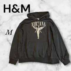 H&M NIRVANAコラボ　フード付きトレーナー　パーカー　ダークブラウン　M
