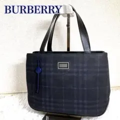BURBERRY LONDON チェック柄 トートバッグ ハンドバッグ ネイビーのサムネイル