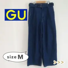 【美品】GU ライトデニム タックワイドパンツ Mサイズ ブルー