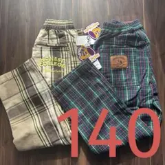 【新品】GU チェック柄ロングパンツ ファーマーパンツ　2点セット