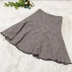 【レディース】ひざ丈スカート(F)ブラウン チェック フレア 秋冬 シンプル