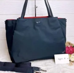 新品未使用】agnes b. 2WAYショルダートート 布製保存袋と巾着袋付