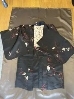 【美品】羽織り花柄 黒 和装 正絹
