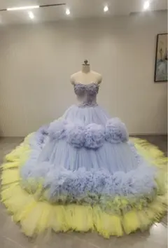 水色と黄色のカラードレス ウエディングドレス　結婚式