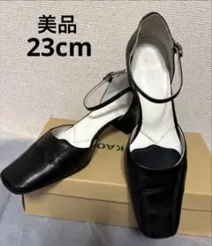 美品★コムサデモード★ストラップ革パンプス★ブラック黒★23cm★太ヒール5cmのサムネイル