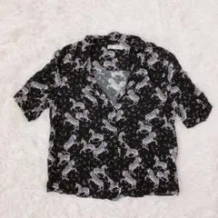 ZARA レディース半袖ブラウス　シマウマ柄　オープンカラー　バックタック　黒のサムネイル