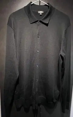 エクストラファインメリノシャツカーディガン　黒　XL