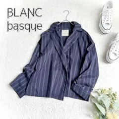 【BLANC basque】美品　ストライプシャツジャケット　ネイビー【日本製】のサムネイル