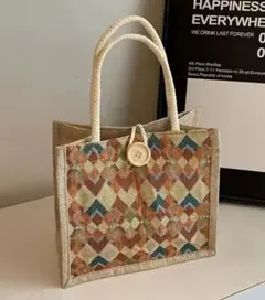 幾何学・花柄 麻ミニトートバッグ 3点セット