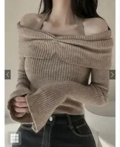 GRL ホルターネックオフショルダーリブニットトップス[th006]