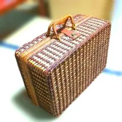レトロ ピクニックバスケット 編み込み トランク型 美品　内側布張り