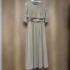 レース切り替え ロングドレス ベージュ M