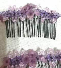 ビーズフラワー装飾ヘアコーム