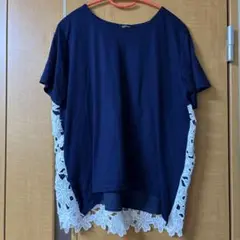 ネイビー 半袖レースTシャツ　4L