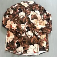 人気⭐️花柄 シャツ 総柄 長袖 ビッグシルエット ストリート ブラウン Lサイズ