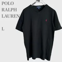 ポロラルフローレン　VネックTシャツ　半袖　ワンポイント刺繍　ブラック　L