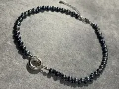 ブラック淡水パール チョーカーネックレス シンプル 上品 大人アクセサリー