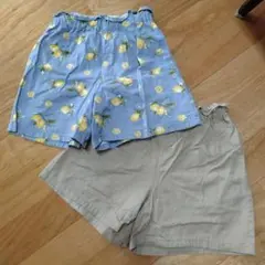 ＧＵ ジーユー　レモン柄　ベージュ　キュロット　ショートパンツ　140cm