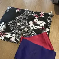 浴衣・帯セット 黒地 蝶と花柄