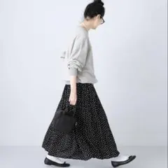 かぐれ　ドットギャザースカート　ブラック　kagureのサムネイル