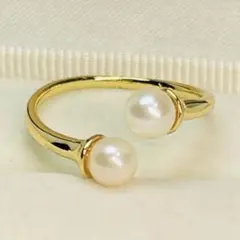 オーロラ　あこや真珠 パール　リング　指輪 5-6mm 本真珠　シンプル　双子