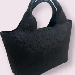 未使用品✨つぶボタン くり手バッグ ハンドバッグ 和装バッグ 黒 花