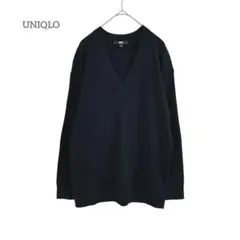 ユニクロ 【L】リブVネックセーター ニット ウール混 ブラック シンプル
