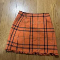GU オレンジ チェック柄 タイトスカート