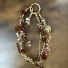 ハンドメイド ブラウンビーズ ストラップ