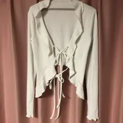 Dazy ホワイト フリル 長袖カーディガン L